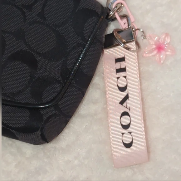 Coach Pink Logo Upcycled Ribbon Key Chain and Flower Charm - Picture 2 of 2